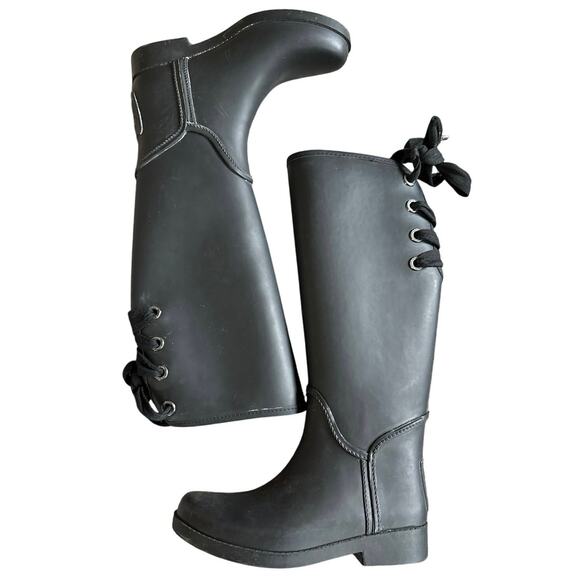 Authentic Women’s Coach Tristee Tall Black Lace Up Rain Riding Boots Size 5 B - Picture 2 of 9